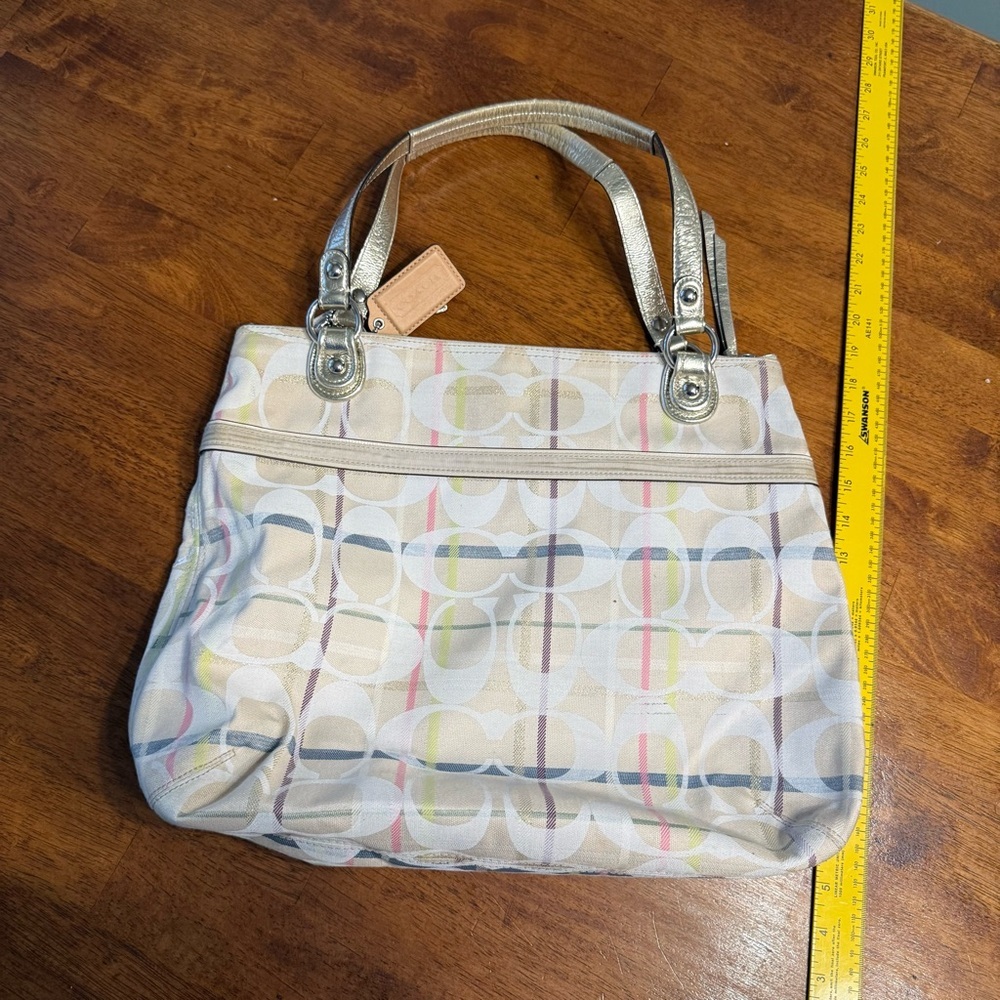 Coach Poppy GlamTote Tattersall Lurex Sequin Signature Metallic bag shoulder - Picture 2 of 10